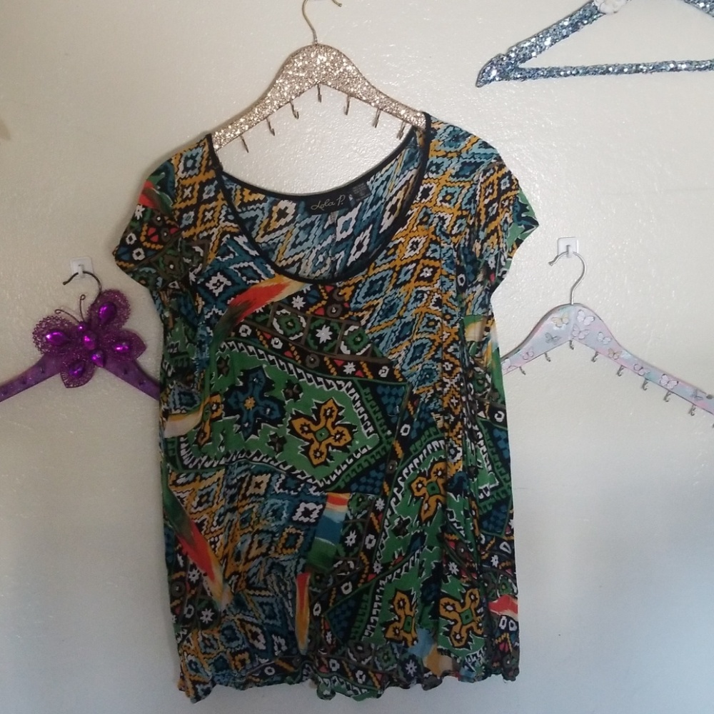 Patterned top w/bling